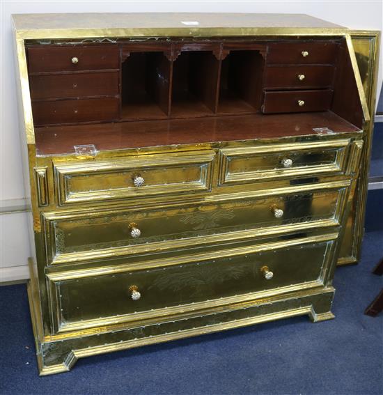 A Rodolfo Dubarry brass overlaid bureau, W.3ft 4in.